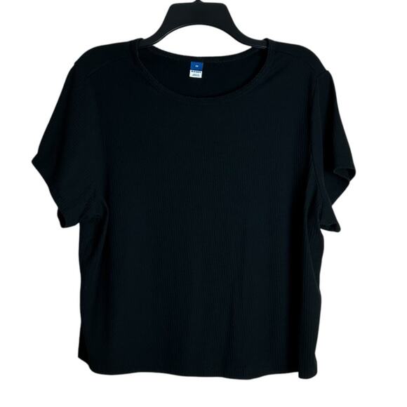 Old Navy 2X Black Ribbed Top Women's Cropped - Picture 1 of 5